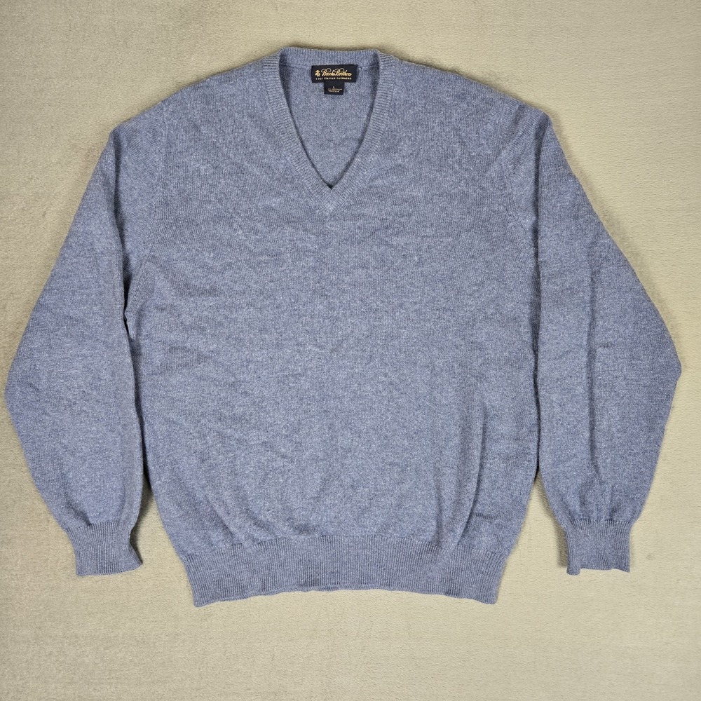 Brooks Brothers Sweater Mens Large Blue 3-Ply Italian Cashmere V-Neck Scotland